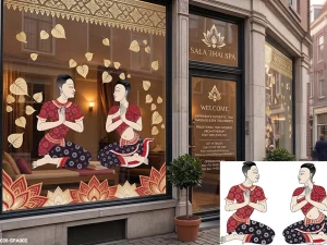 สติ๊กเกอร์แต่ง ติดกระจกร้านนวด สปาไทย