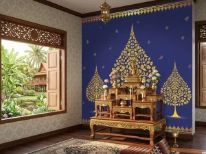 วอลเปเปอร์ติดผนังลายไทย ภาพต้นโพธิ์ทอง